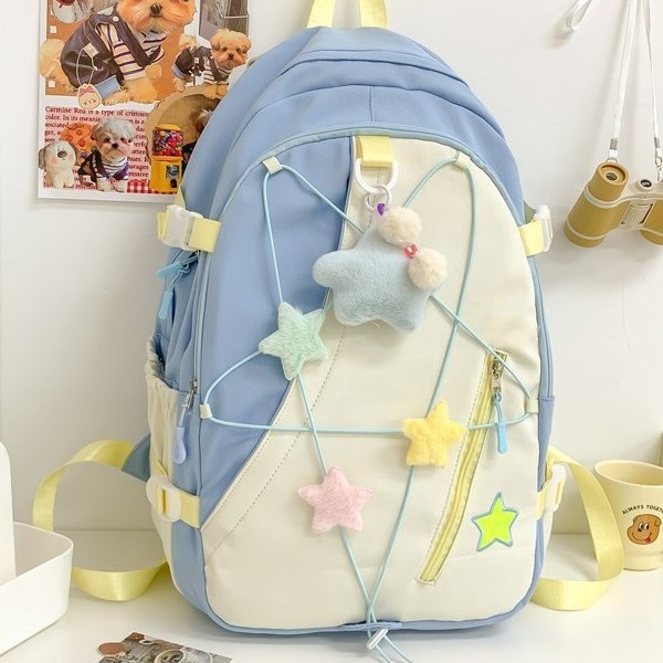 Schoolgirl style, soft and fresh, color-blocking backrest bag for girls, junior high school, senior high school and college students, backpacks for travel full figure