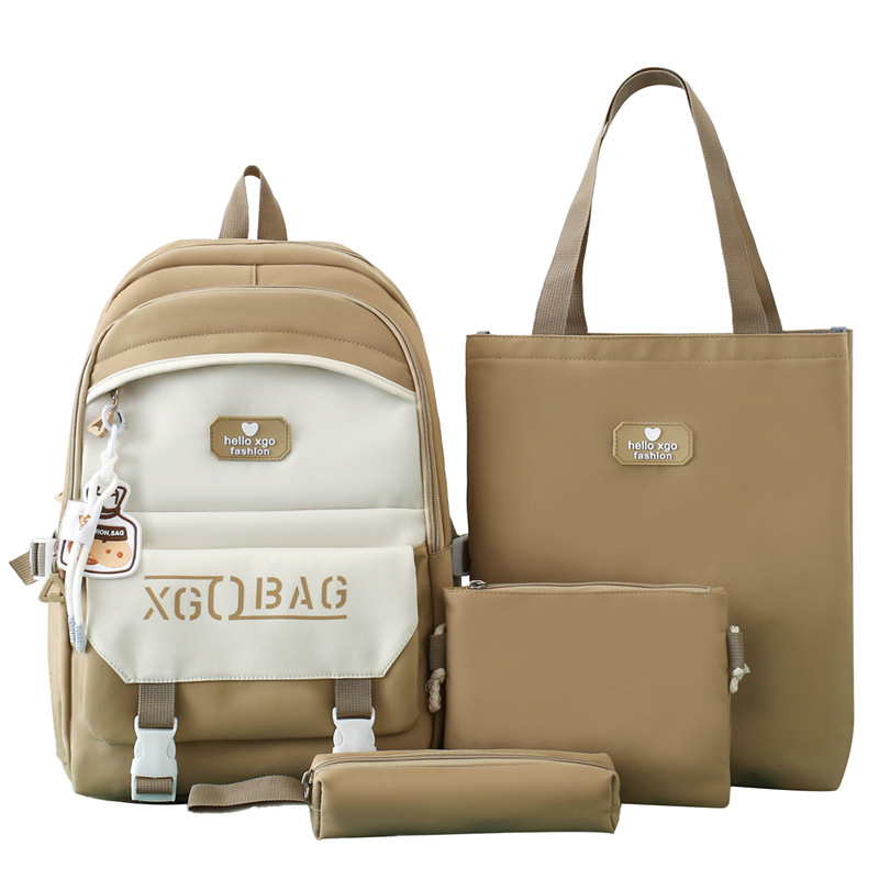 Large-capacity junior high school backpack, four-piece set of schoolbags for students in grades three to six, fresh and versatile tutorial backpack Item Picture