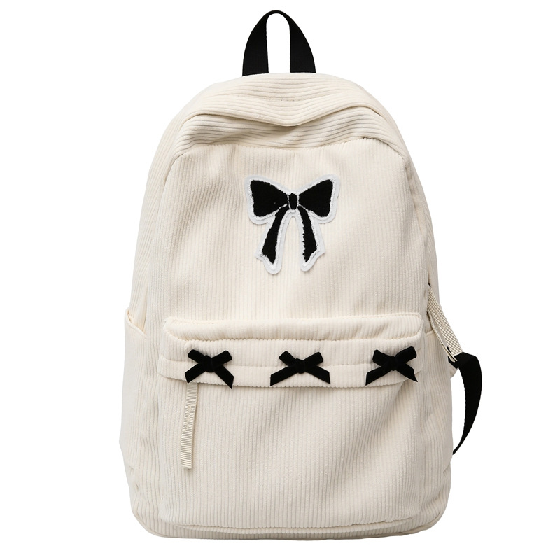 Cute, fresh and sweet bow schoolbag, large-capacity backpack for girls, corduroy backpack for middle and high school students Item Picture
