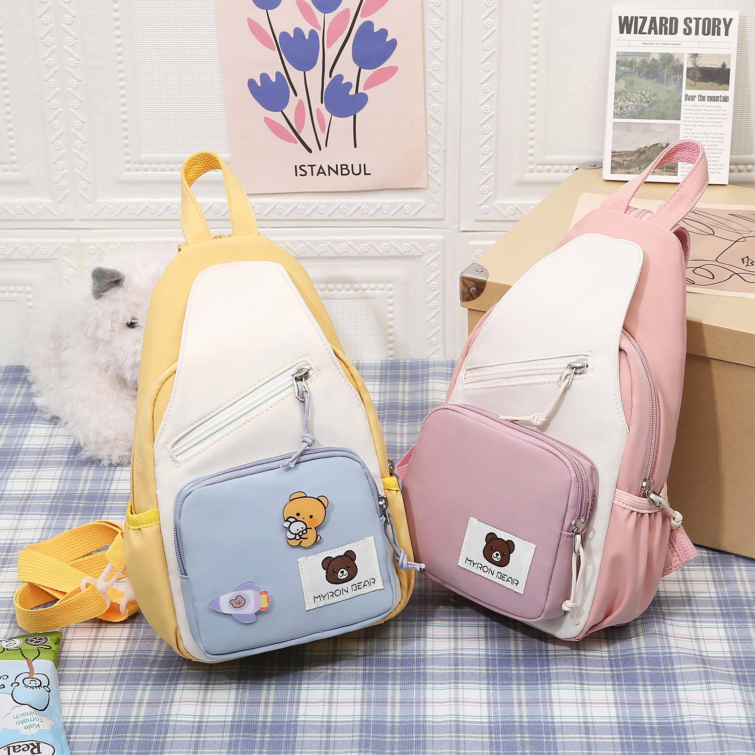The new multi-functional chest bag, a fashionable small crossbody bag with a Hong Kong style for women, and a large-capacity student ins small backpack can be carried diagonally on both shoulders full figure