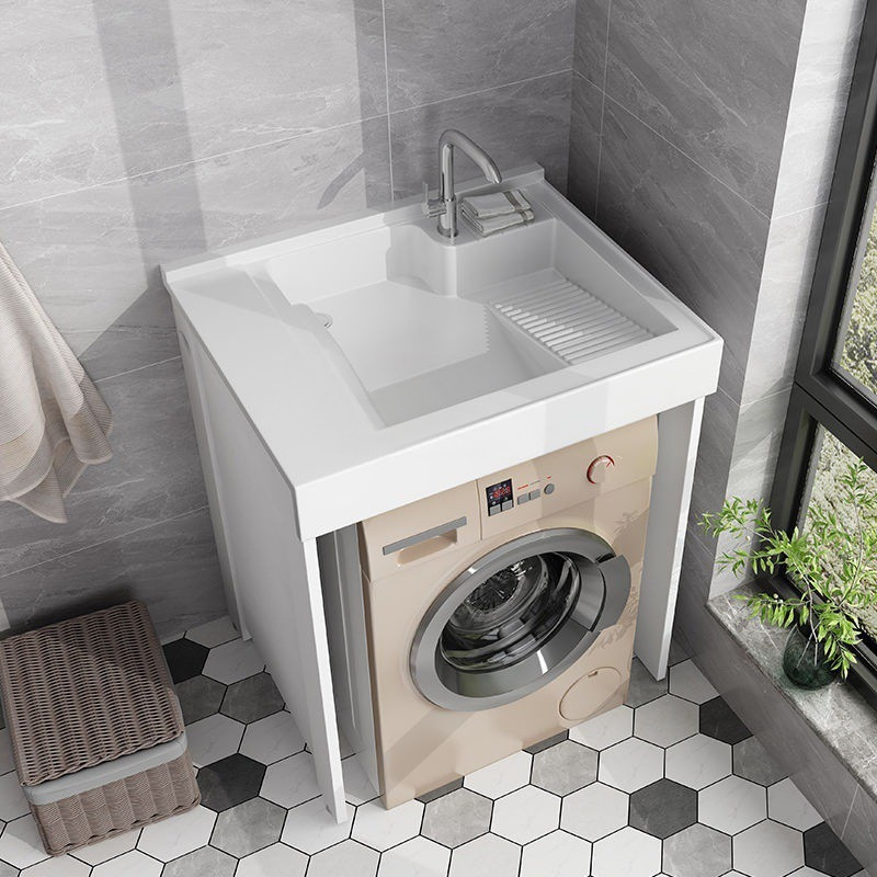 Space aluminum balcony laundry cabinet combination, high and low drum laundry sink, platform with washboard integrated washing wardrobe companion details Picture