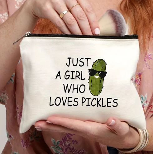 Cross-border temu best-selling cucumber letter linen double-sided printed cosmetic bag, storage bag, women's multi-functional zipper bag Application Scenario