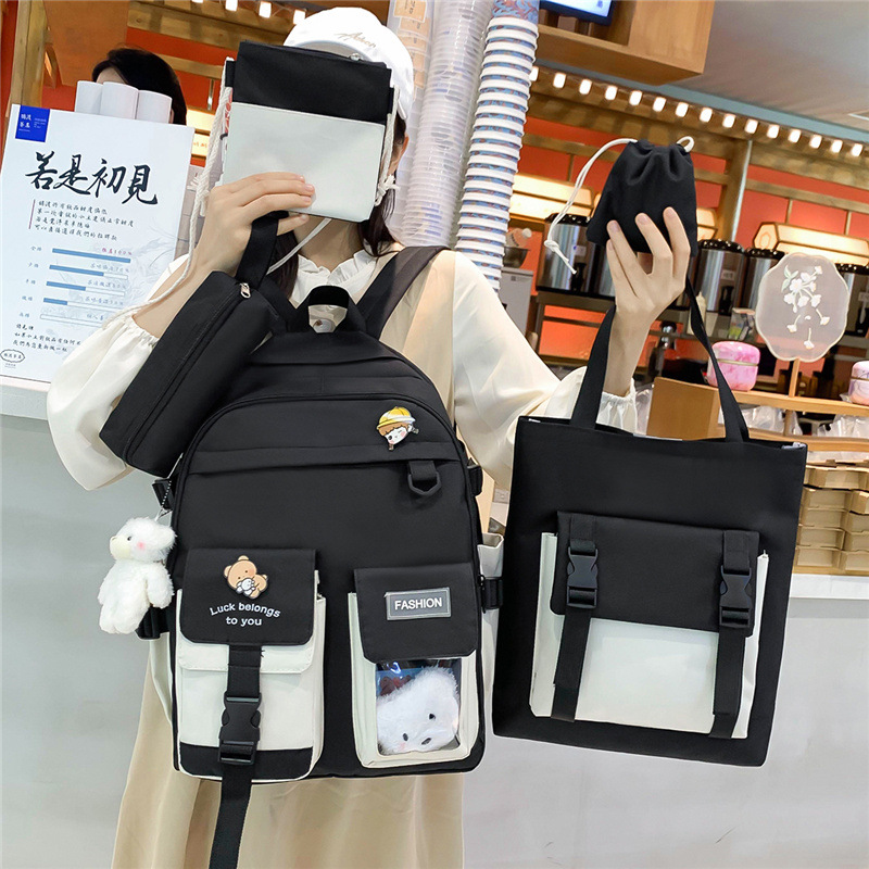 New high-appearancy-level schoolbag for girls, Korean version high school and college students, color-matched large-capacity canvas backpack for middle school students Specification drawing