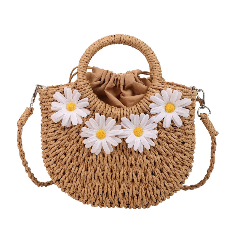 The new hand-held InS-style straw woven bag, the moon bag, the simple and fashionable Daisy woven women's bag, and the fresh bag Item Picture