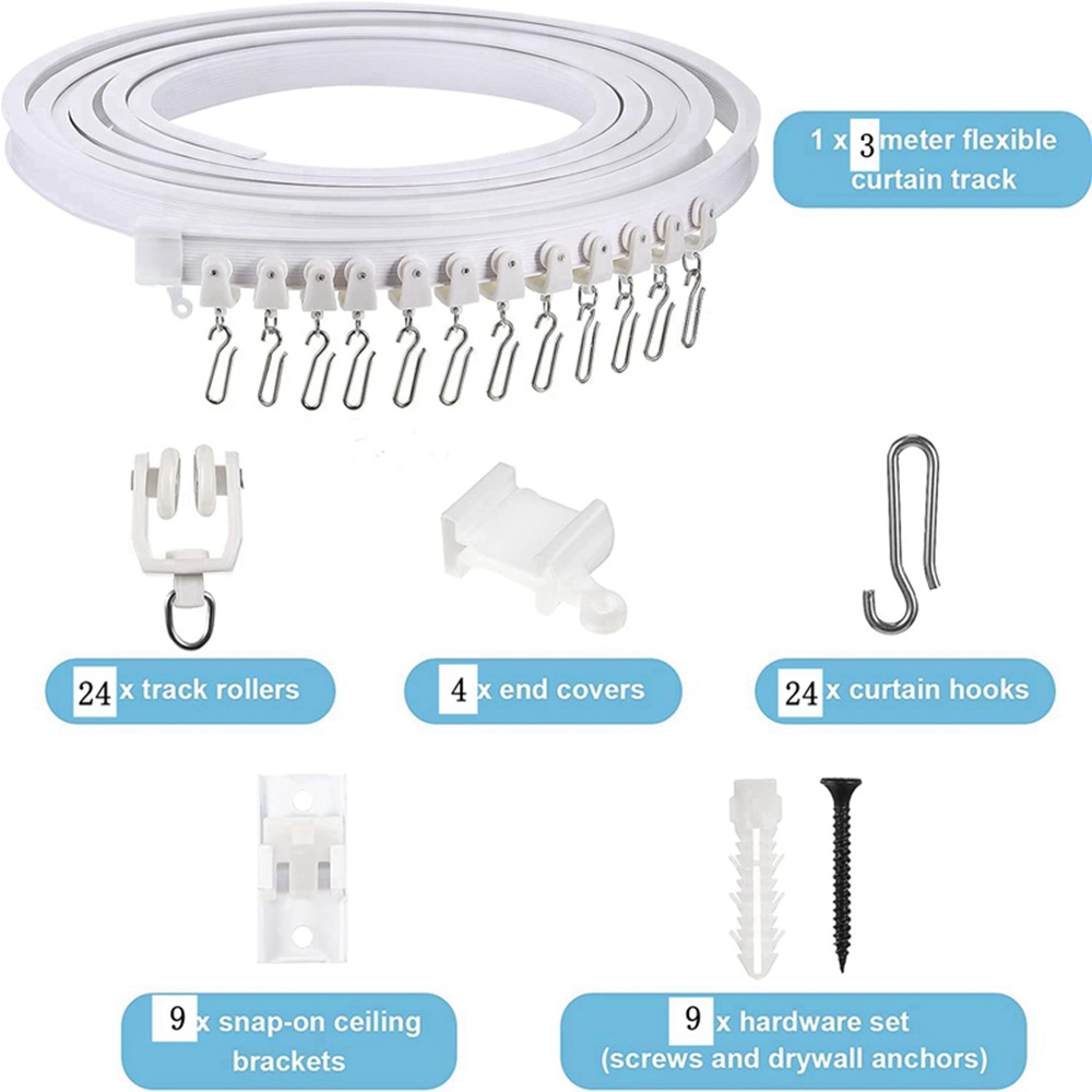 1-meter, 2-meter, 3-meter, 4-meter and 5-meter white flexible curtain track sets Application Scenario