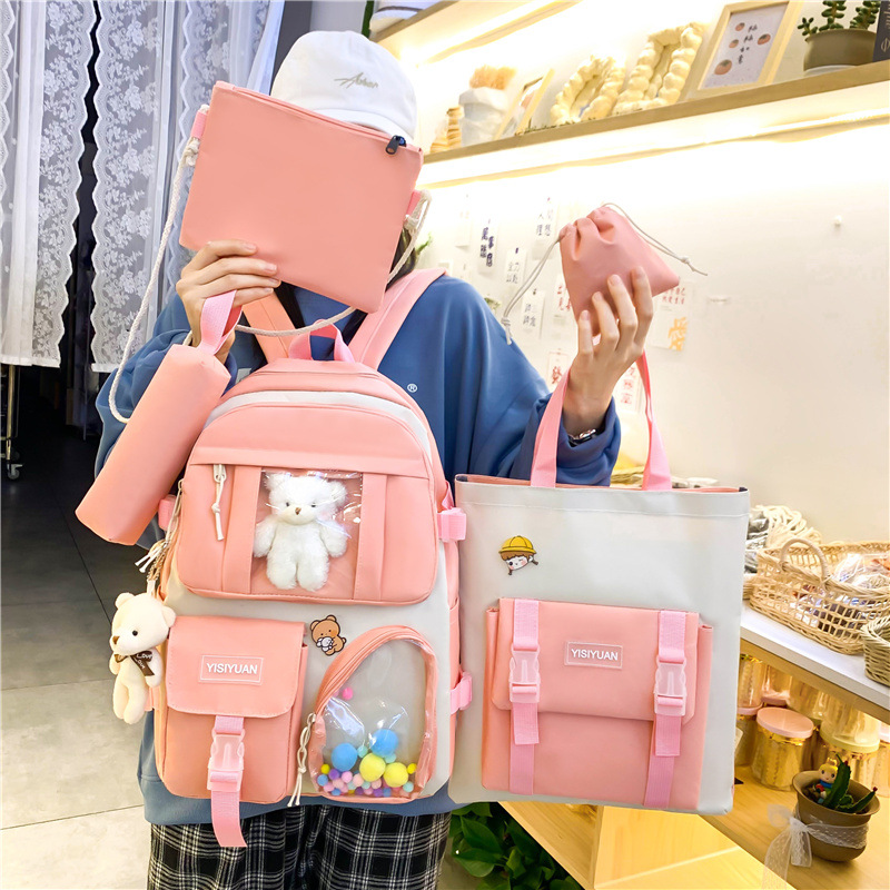 A new Korean-style high school student schoolbag, a lightweight Harajuku Instagram casual backpack set for girls Specification drawing