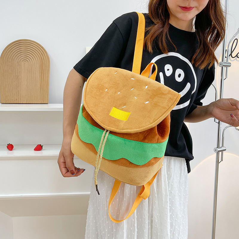 Lazy same style hamburger backpack, cute cartoon small backpack, large capacity campus backpack for girls Specification drawing