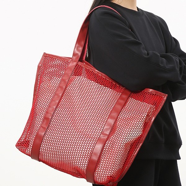 Korean style trendy grid beach bag for women 2025 New fashion storage bag, transparent single-shoulder bag, simple texture tote bag Specification drawing