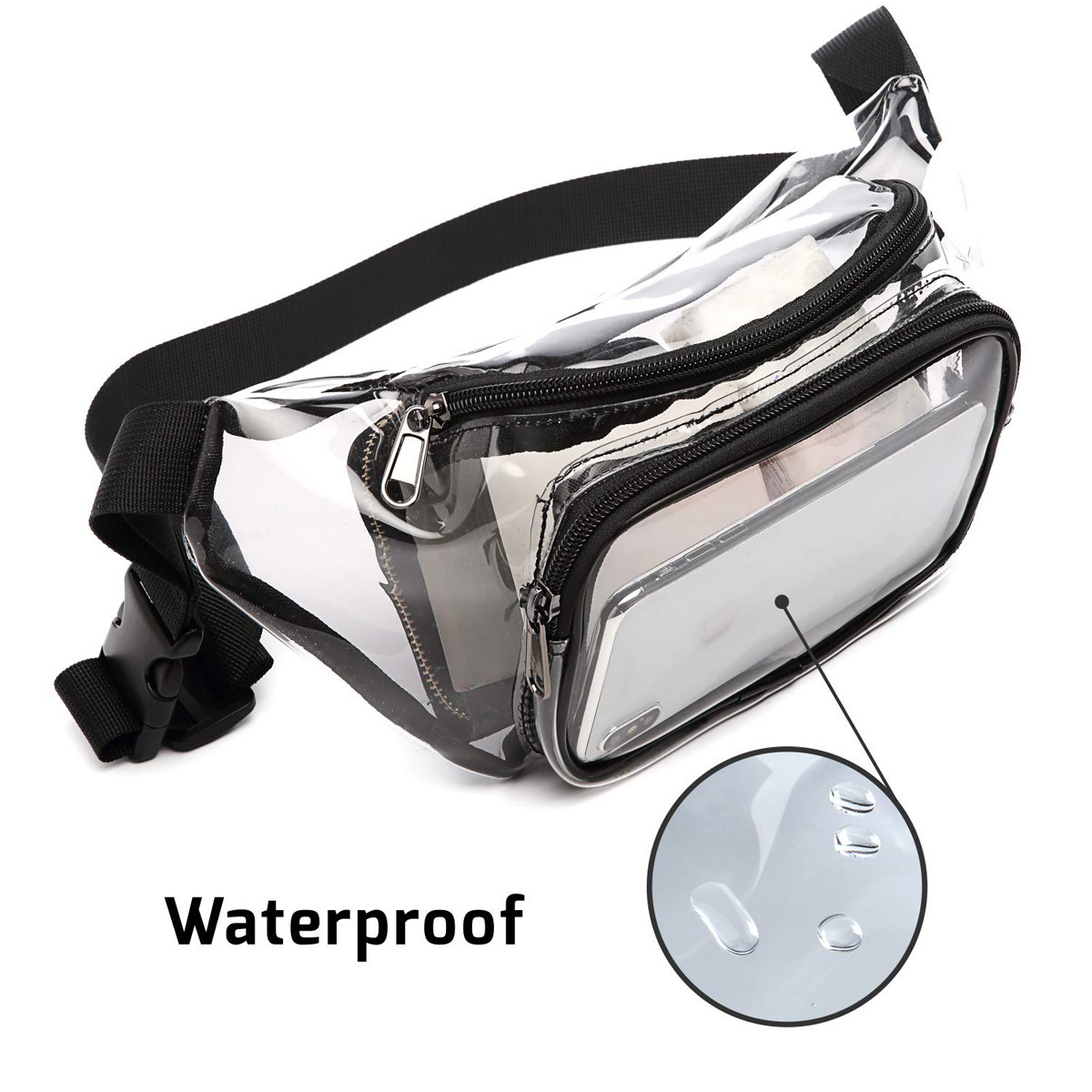 Amazon cross-border PVC transparent waist bag, colorful jelly bag, running bag, outdoor mobile phone storage, rafting fitness bag full figure