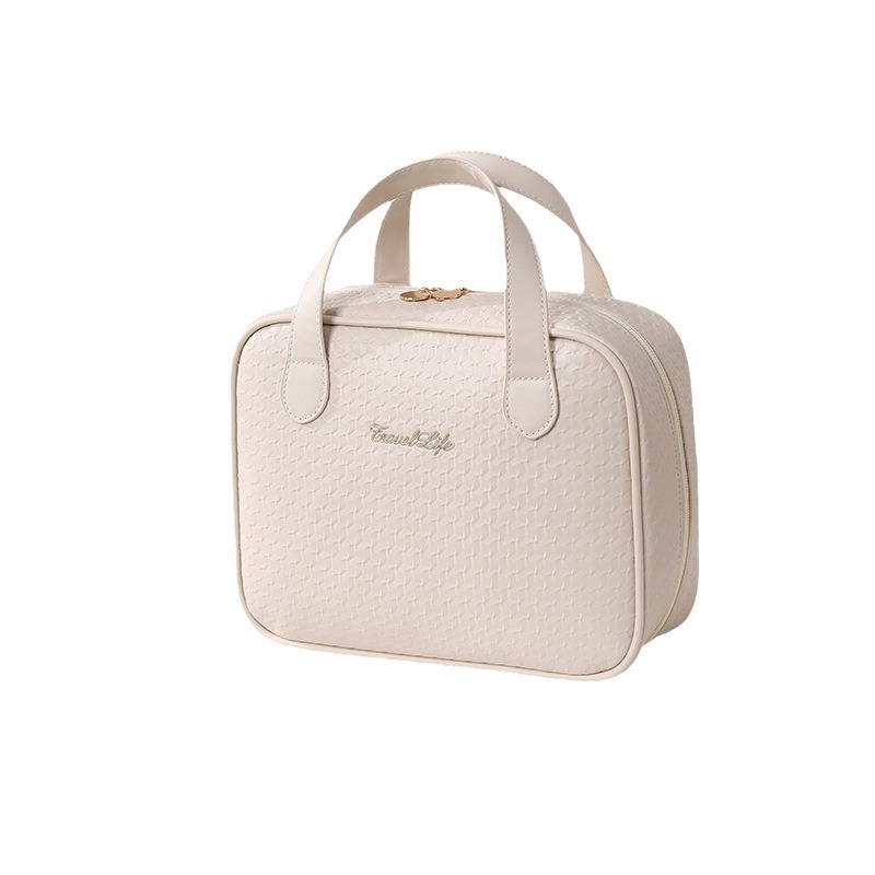 Thickened PU hand-held cosmetic bag, large capacity, high appearance level, waterproof storage bag, convenient for travel, large opening toiletry bag Item Picture