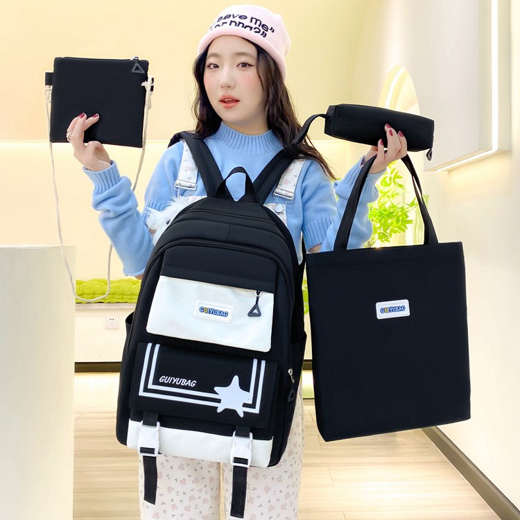A large-capacity parent-child four-piece backpack for junior high school students, an Instagram Japanese-style Harajuku backpack with a high level of appearance for young girls Application Scenario
