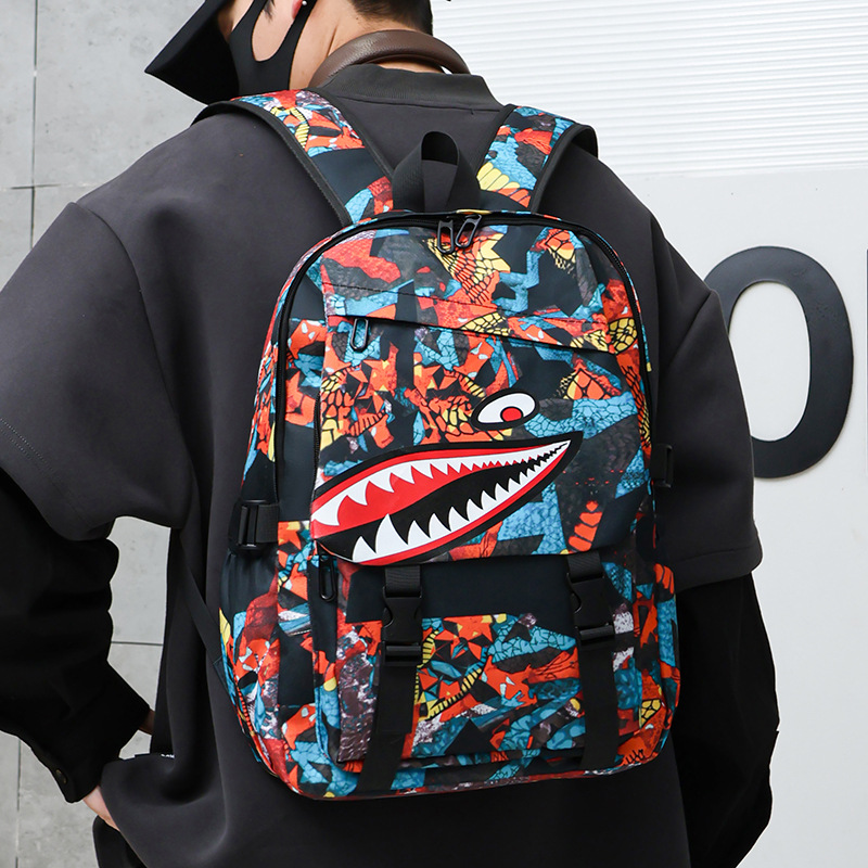 Shark Schoolbag Men's fashionable and trendy youth junior and senior high school campus backpack Large capacity personalized waterproof backpack wholesale details Picture