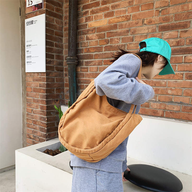 New washable canvas bag for women, ins dumpling bag, laid-back style, large-capacity tote bag, Korean version of college student class bag details Picture