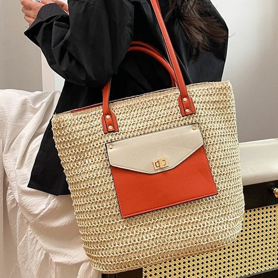 Cross-border large-capacity travel and vacation beach bag for women 2025 new style high-end woven single-shoulder underarm tote bag full figure