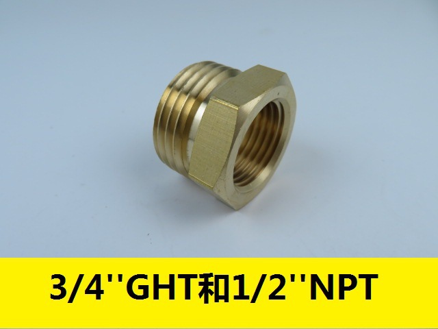 Garden hose fitting, pipe adapter connector,3/4" GHT male * 1/2" NPT female full figure