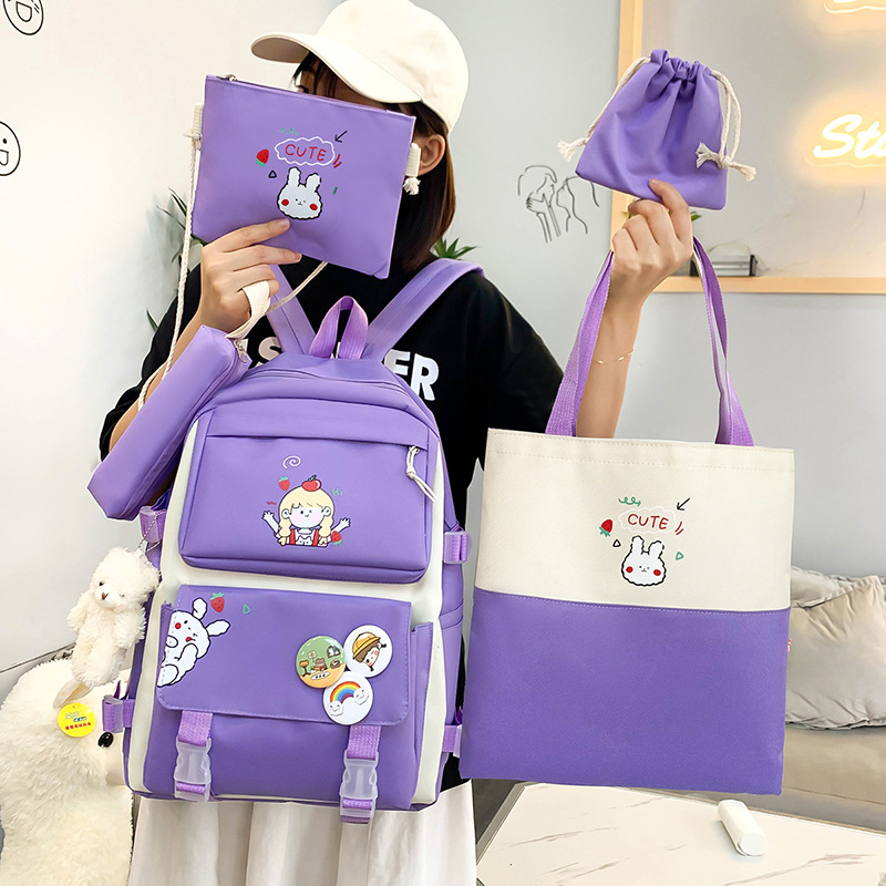 New canvas backpack set, Korean-style casual primary school backpack, large-capacity junior high school student backpack wholesale details Picture