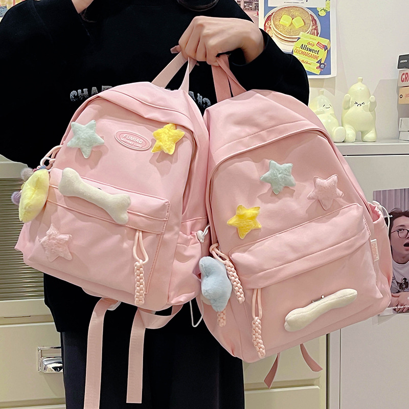 New cross-border girls' simple and casual large-capacity backpack, ins style lightweight schoolbag for primary and junior high school students details Picture