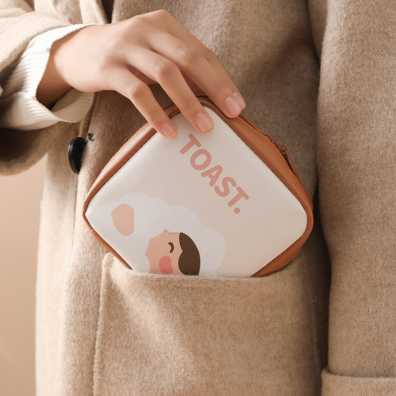 PU large-capacity portable mini menstrual storage bag, water-repellent sanitary pad storage bag, loose change cartoon storage bag details Picture