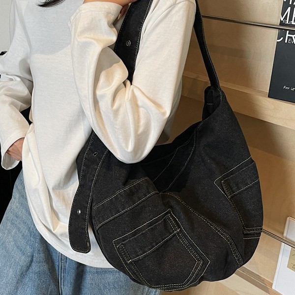 Denim large-capacity versatile ins single-shoulder underarm bag, 2025 new Korean-style casual bag, tote bag, trendy women's bag Specification drawing