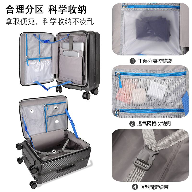 Cross-border customized full PC trolley case hard shell travel case 20, 24, 28 inch three-piece set aluminum frame suitcase universal wheels Specification drawing