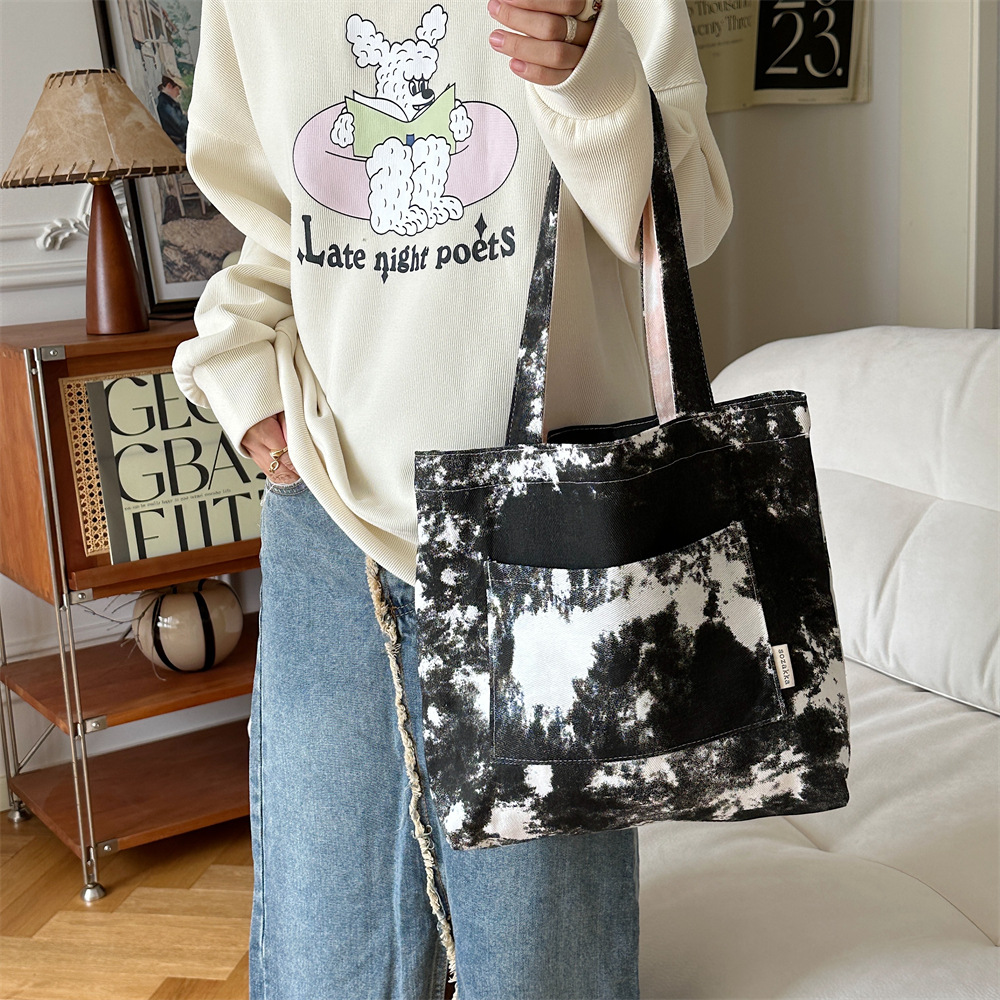 38291 new retro ink-wash artistic tie-dyed fabric canvas bag, casual bag, single-shoulder bag, crossbody bag Application Scenario