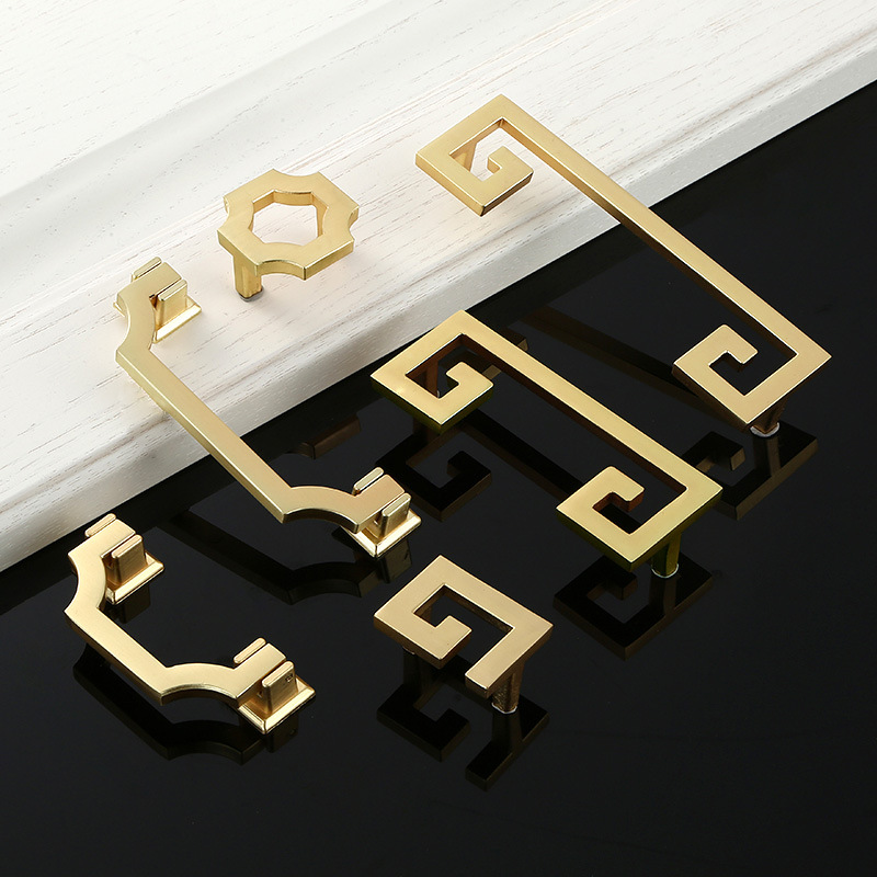 Manufacturer's in-stock furniture hardware cabinet handles, copper brushed new Chinese-style wardrobe drawer cabinet handles full figure