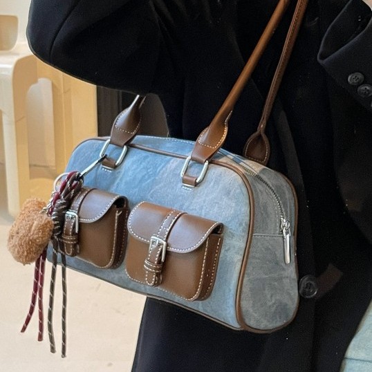 Retro niche underarm bag for women's autumn and winter 2024 new trendy Korean tote bag with large capacity bowling bag Specification drawing