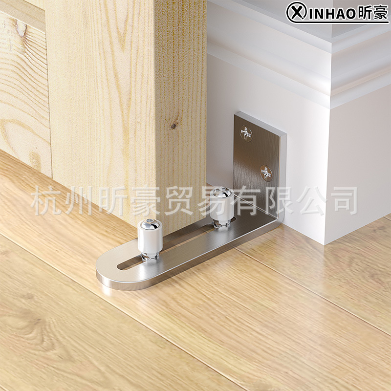 American-style barn door sliding door stop, ground guide with bearing, double wheel silver chrome-plated stop, factory direct sale details Picture