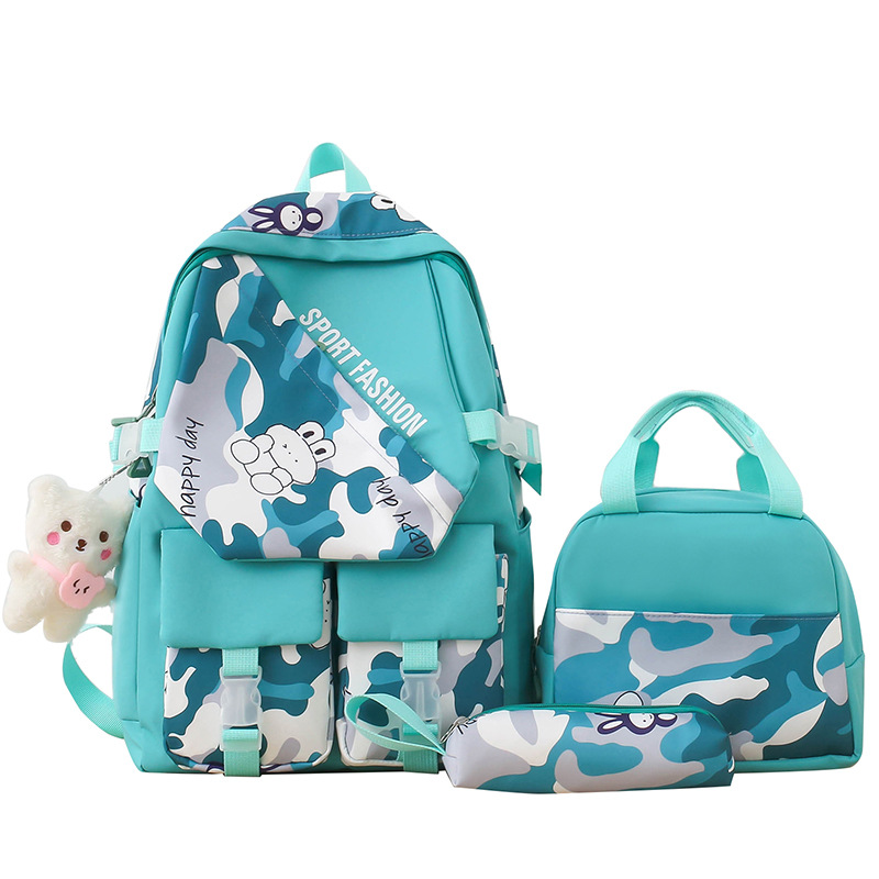 New fashionable cartoon backpack for women, Korean version, large-capacity student schoolbag set, three-piece nylon casual backpack Item Picture