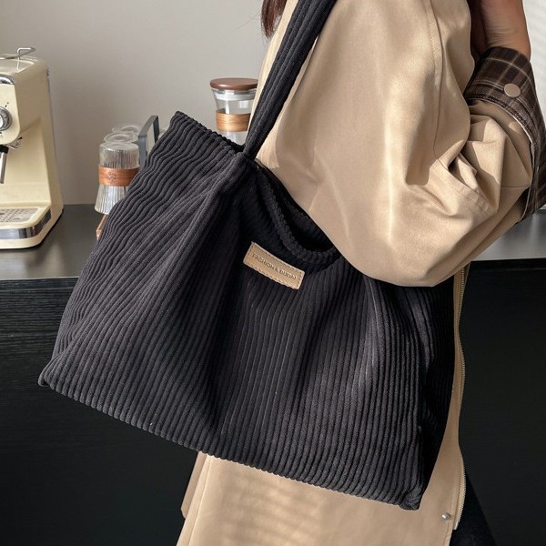 New Korean version student handbag, corduroy bag, single-shoulder bag, tote fabric bag, large-capacity student commuting bag for class details Picture
