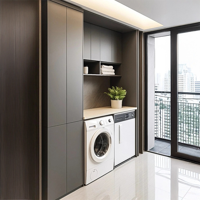 Customized balcony cabinet, multi-functional storage cabinet, drum laundry cabinet, sun-protective aluminum alloy cabinet, full-house waterproof design Specification drawing