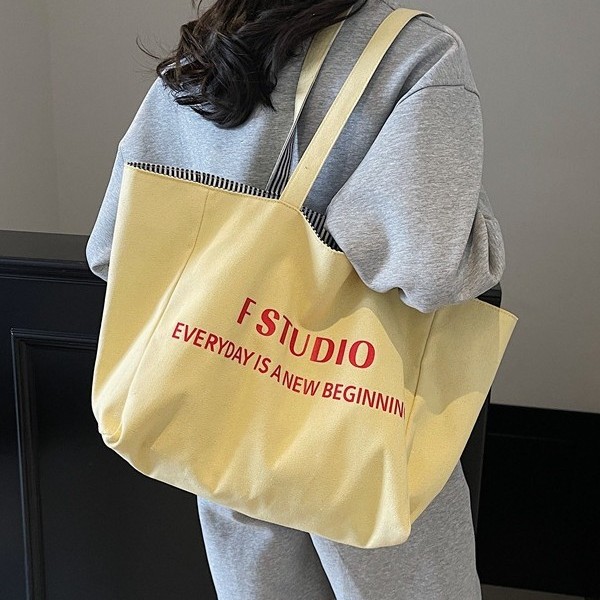 Summer colorful striped canvas bag for women, 2025 new double-sided single-shoulder tote bag, versatile letter tote bag Specification drawing