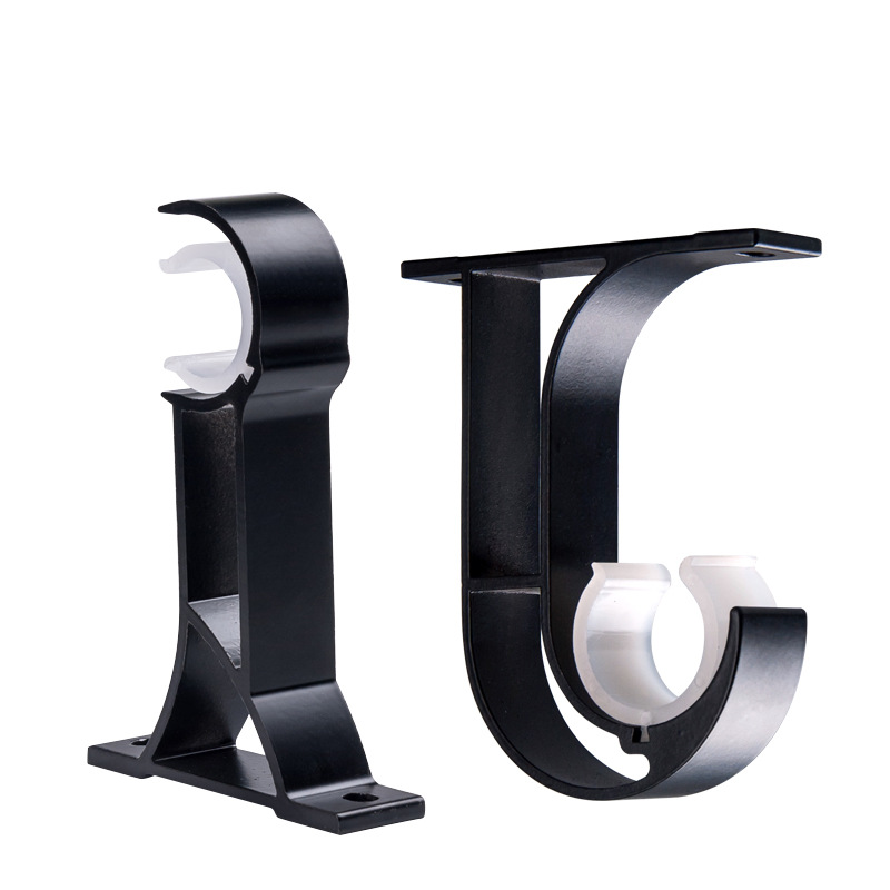 Zhongshang curtain track single-bracket black and white top-mounted and side-mounted single-size and double-size curtain rod Toroma rod bracket Item Picture