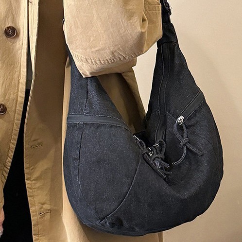 High-end casual denim canvas bag for women, 2024 new trendy crossbody bag for work and commuting, dumpling bag full figure