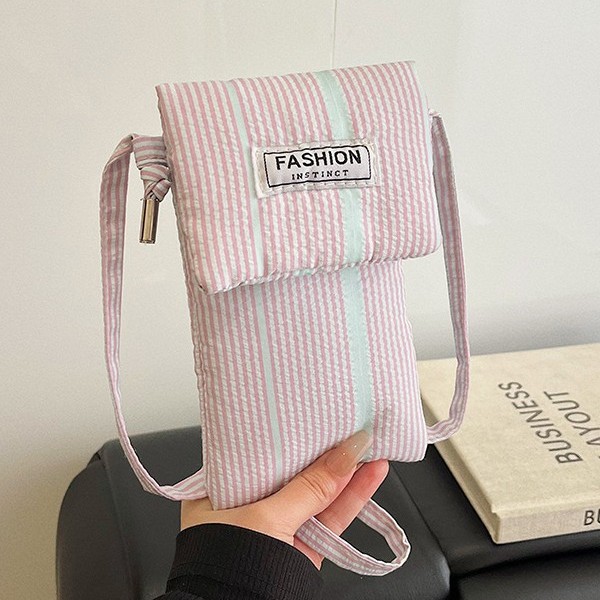 New portable phone small square bag, urban simple commuting mini single-shoulder bag, Korean version striped hand-held crossbody bag details Picture