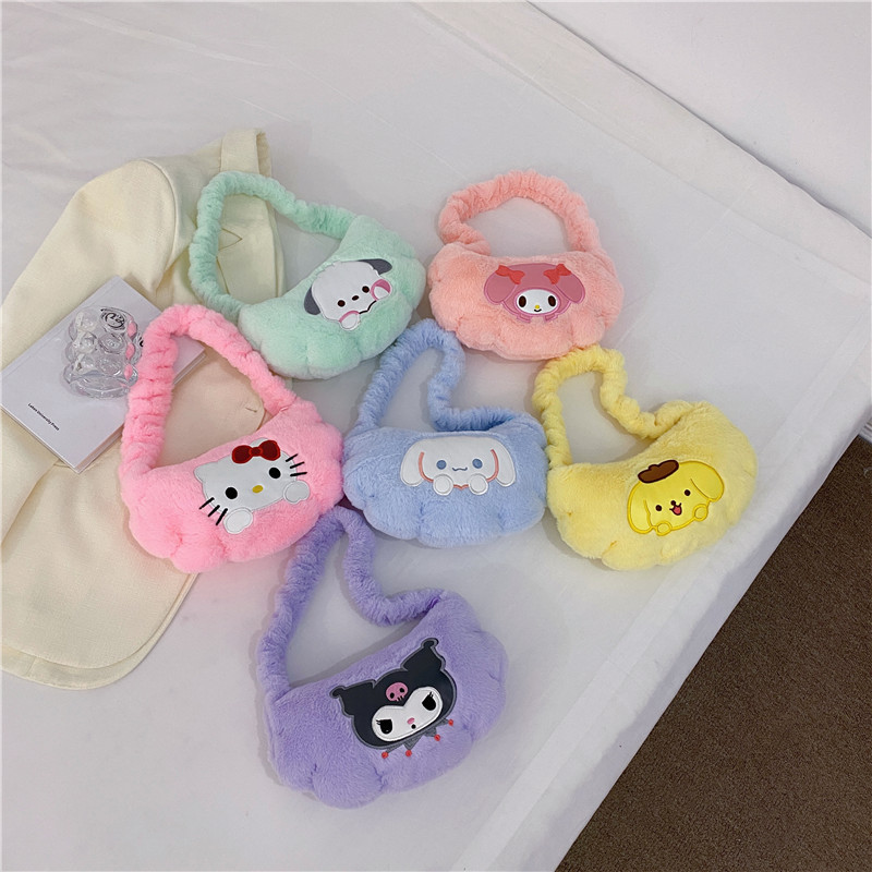 New plush crossbody handbag, cute girl cartoon portable storage bag, single-shoulder bag, fashionable winter bag wholesale full figure