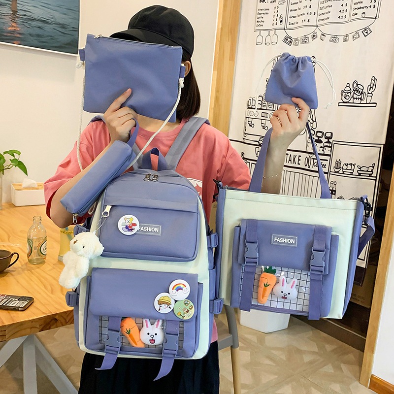 New large-capacity five-piece Korean version children's backpack and backpack for grades three to five and six Specification drawing