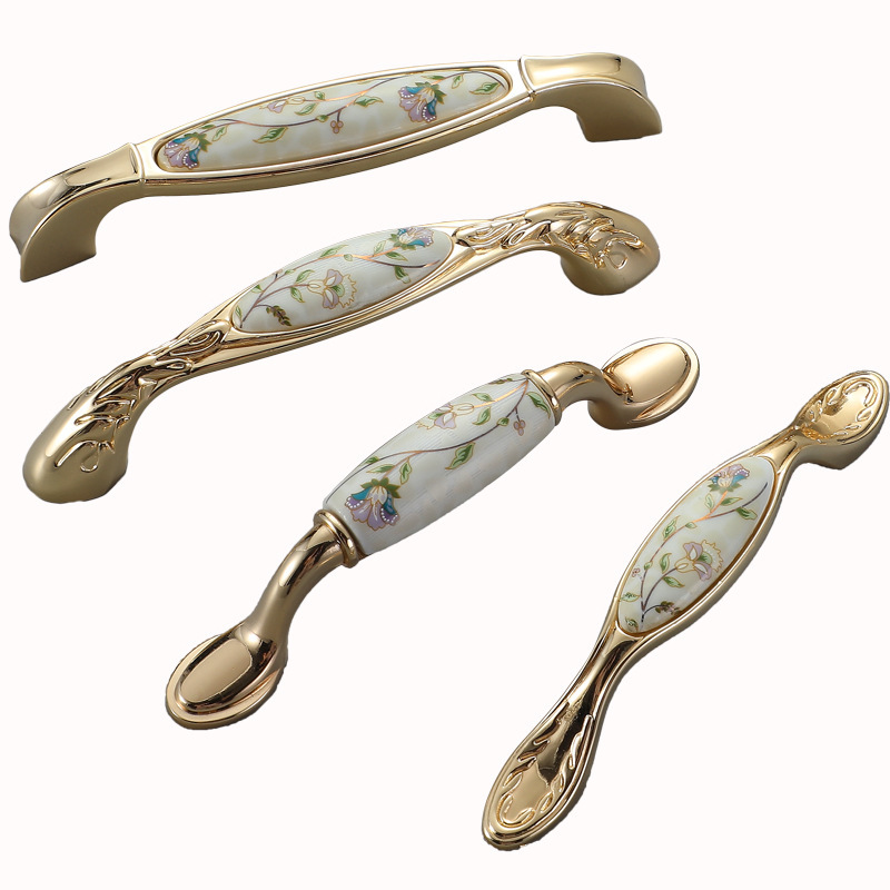 European-style golden ceramic handles, cabinet and wardrobe handles, simple European pull handles, light luxury cabinet doors and drawers, European-style handles Item Picture