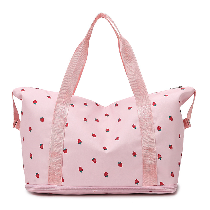 New strawberry, fresh and clean, large-capacity retractable and expandable travel bag, swimming and fitness bag, student storage bag Item Picture