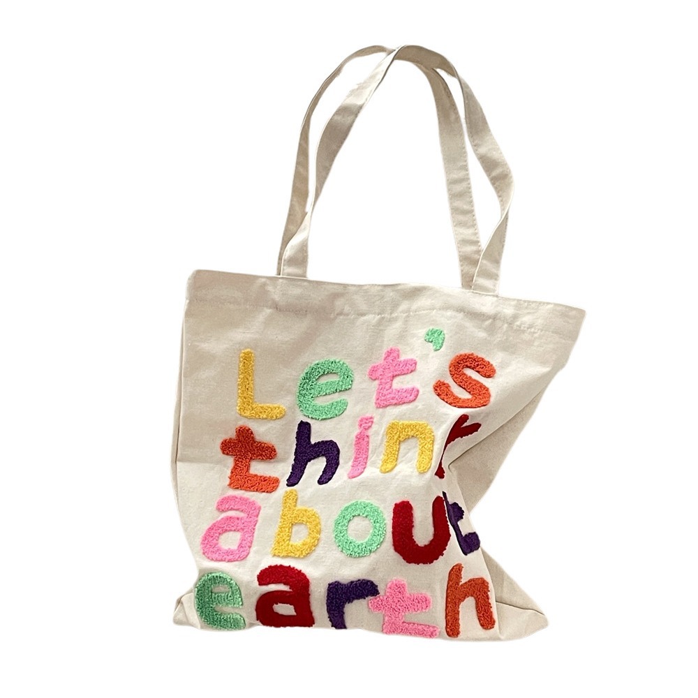 4651 Korean-style colorful lettered laid-back artistic canvas bag, versatile for commuting, large-capacity student shoulder bag Item Picture