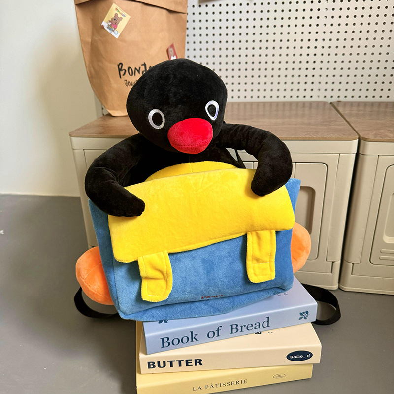 Cartoon Japanese-style Pingu penguin backpack, cute plush, girlish student doll, crossbody bag wholesale full figure