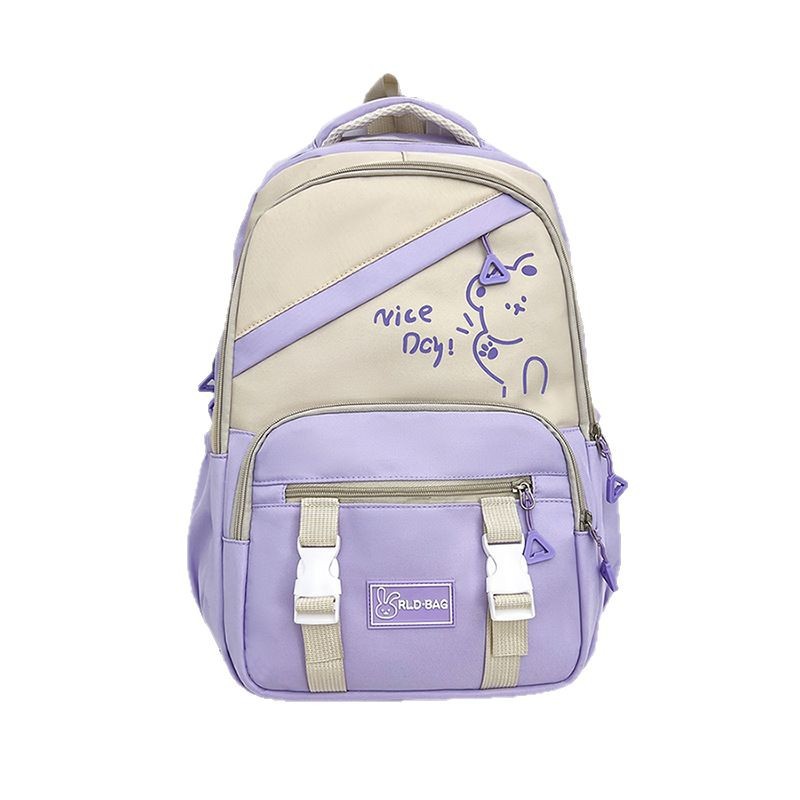 Simple and niche design backpack, cartoon graffiti schoolbag, girls' junior high school and senior high school students' casual backpack, girls' college students Item Picture