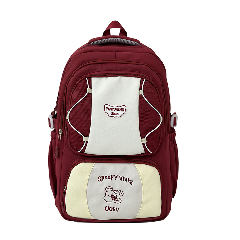 Teenage girl backpack, junior high school and senior high school schoolbag, cute waterproof Harajuku color-blocking backpack, spring outing and study tour bag Item Picture
