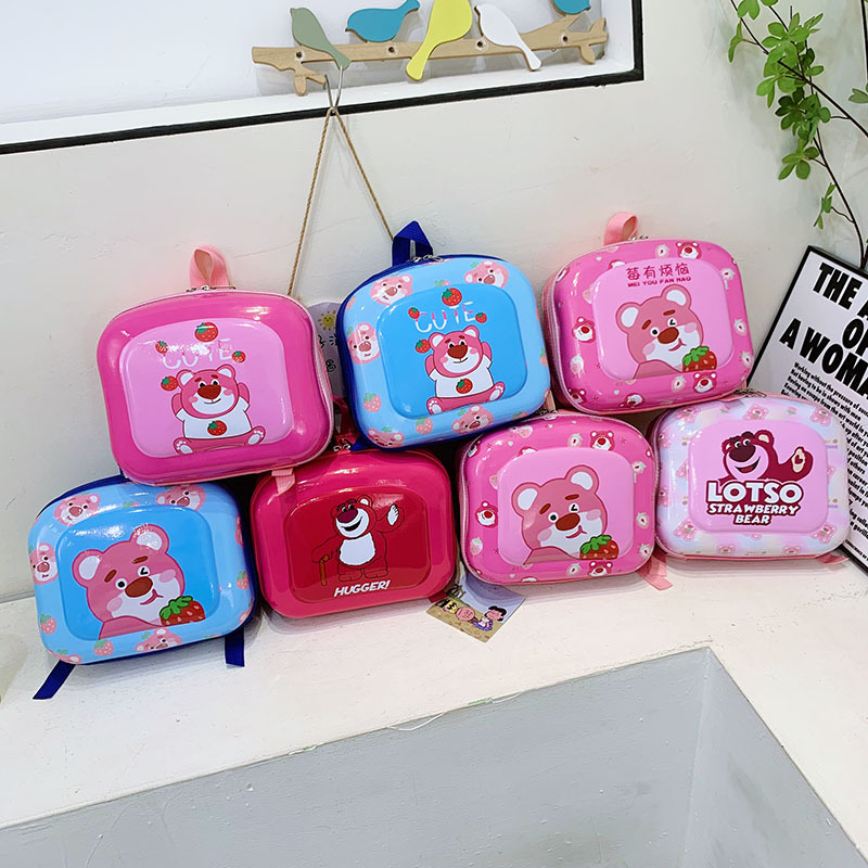 2023 Hard-shell children's schoolbags, cute boys and girls cartoon strawberry bear backpacks, kindergarten kids eggshell bags full figure
