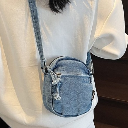 2025 Casual retro single-shoulder crossbody bag for women, Japanese denim, mobile phone, backpack, zipper small bag, foreign trade crossbody bag full figure