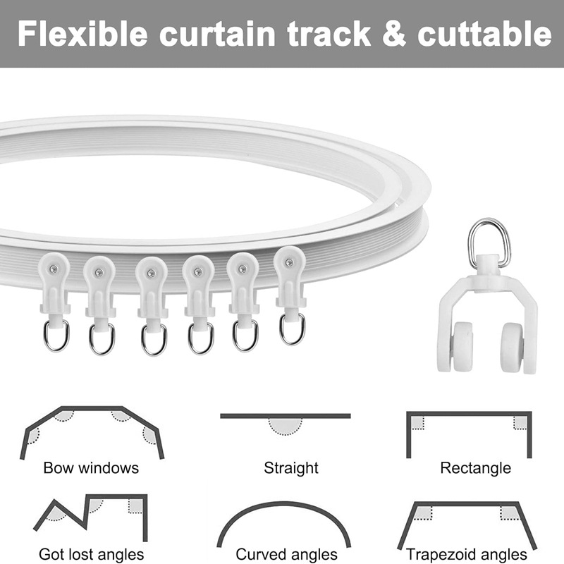 5-meter PVC curtain curved rail, silent sliding rail, flexible U-shaped and L-shaped rail, curtain accessories, plastic steel, white Item Picture