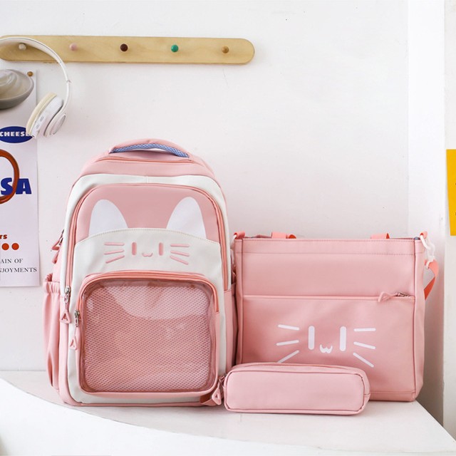Cute cartoon cat large-capacity schoolbag, soft girl transparent smacking pain bag, backpack for primary and junior high school students Item Picture