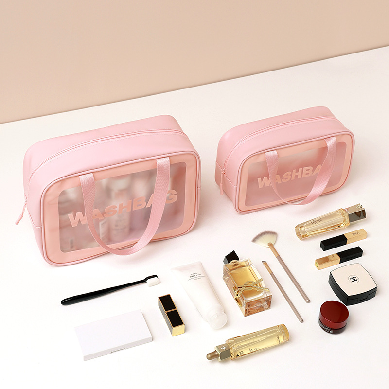 Korean-style PU travel toiletries bag, waterproof bathroom cosmetics storage bag, multi-functional PVC transparent matte makeup bag Specification drawing