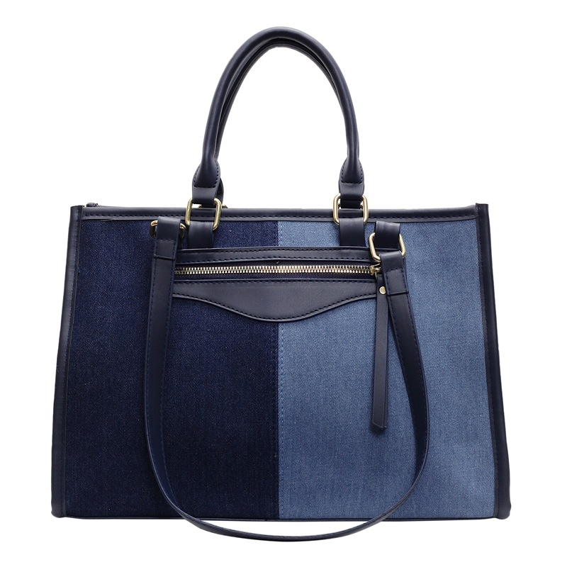 A popular large-capacity denim underarm briefcase women's bag for 2024, a new spring stylish patchwork single-shoulder commuter bag Item Picture