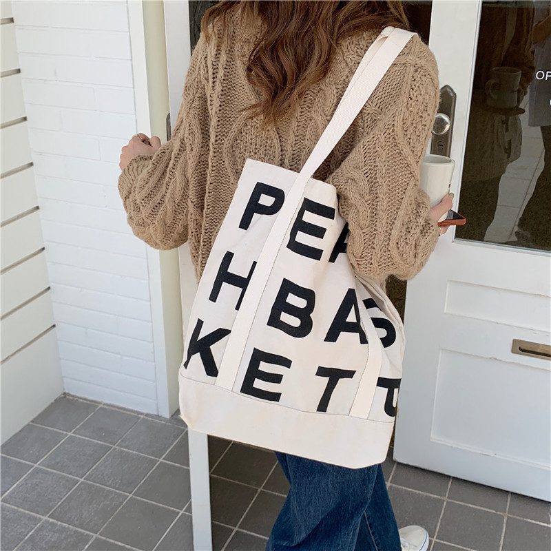 【 In Stock 】1941 letter canvas bag, ins laid-back style single-shoulder cloth bag, women's Korean style large capacity tote bag details Picture
